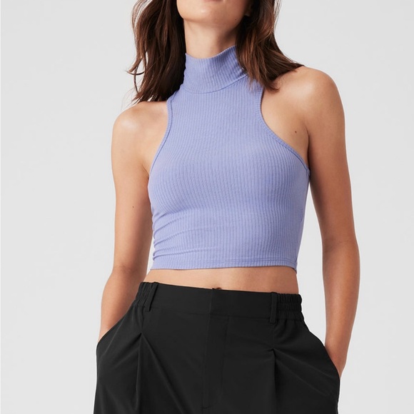 Alo Ribbed Sea Coast Cropped Turtleneck Tank - Picture 1 of 4